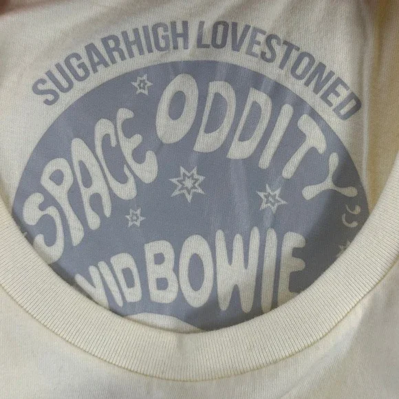 Sugarhigh Lovestoned David‎ Bowie Life on Mars 71 Cream Graphic T Shirt Small